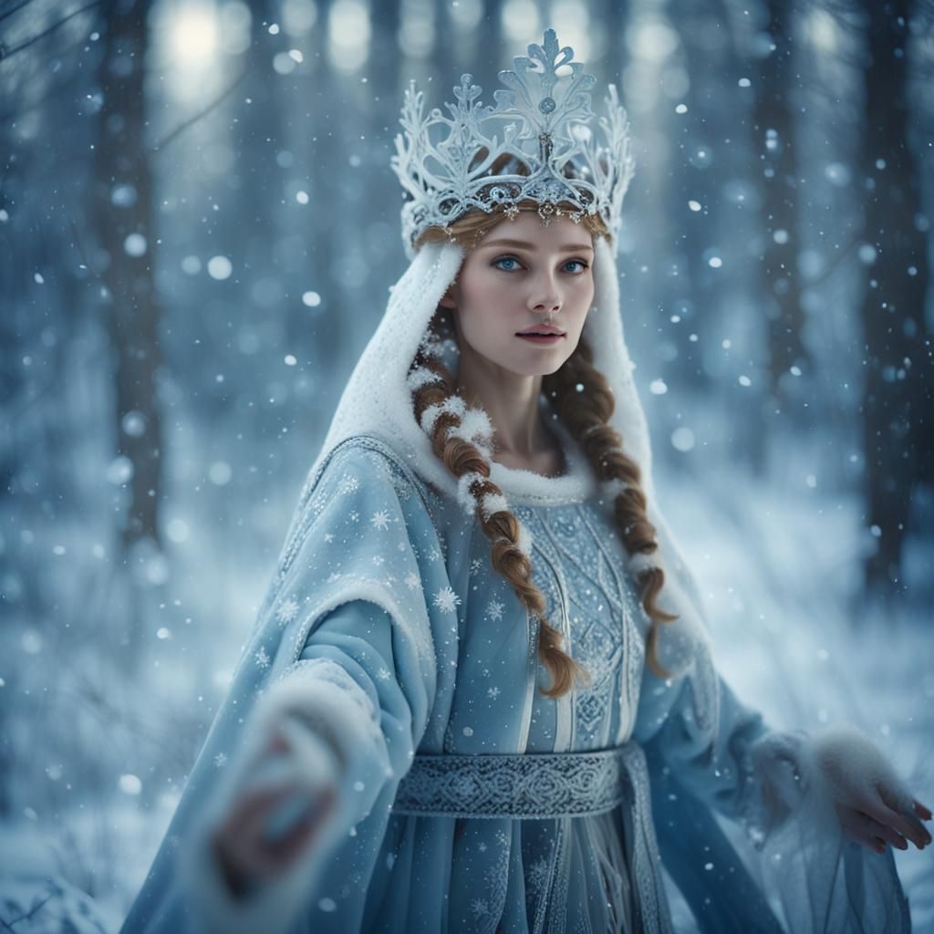 Winter Enchantress Dances in Frosty Fairytale Forest