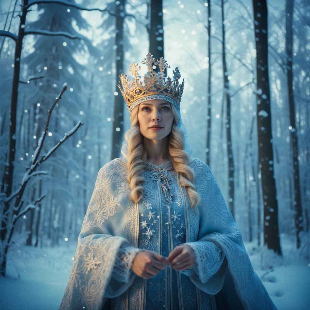 Russian Snow Maiden Dances in Winter Wonderland