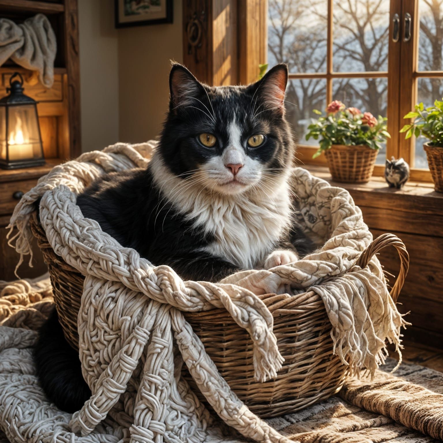 Black and White Cat Napping: Hyperrealistic Digital Art