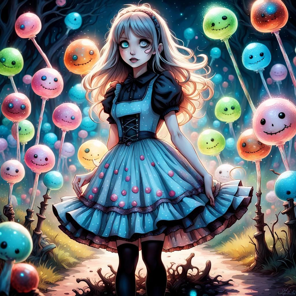 Alice in Bioluminescent Candy Land: Glitterpunk Cartoon