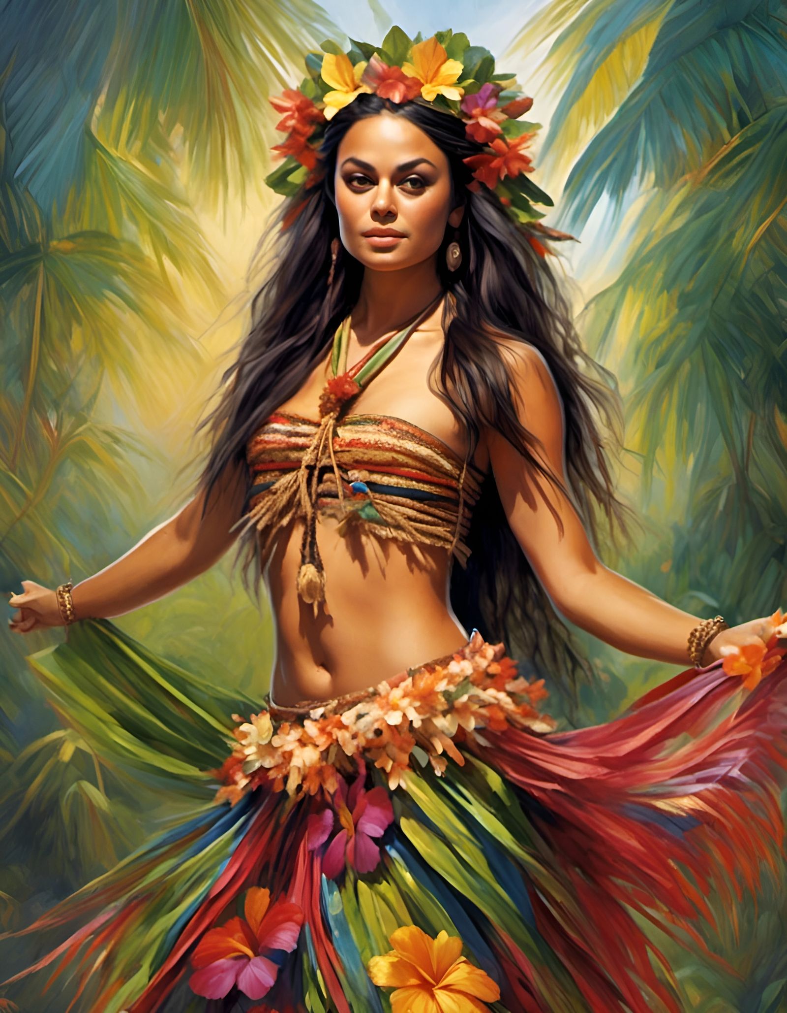 Beautiful Hula Dancer Portrait in Hyperreal Style