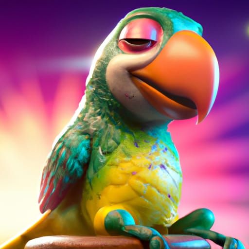 Happy Stoner Parakeet in Pixar 3D Style