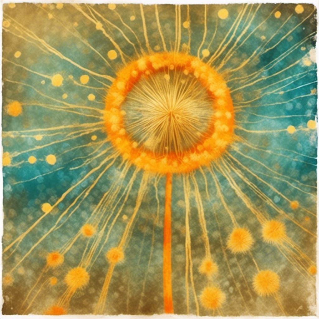 Dandelion Sun: Symbolic Illustration in Tempera Style