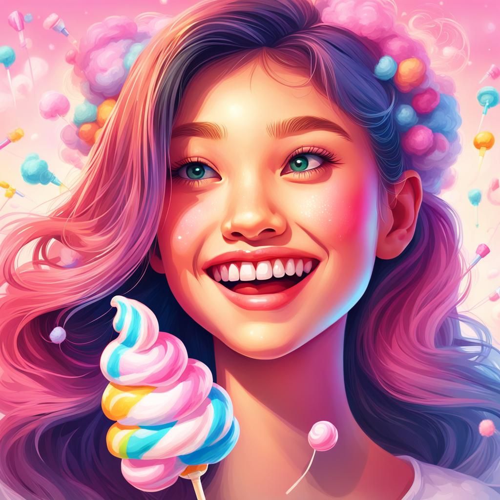 Beautiful Girl with Fairy Floss in Candy Art Style