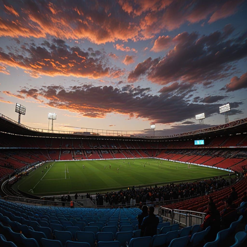 Football Stadium at Dusk, Captured by a Fan from the Stands