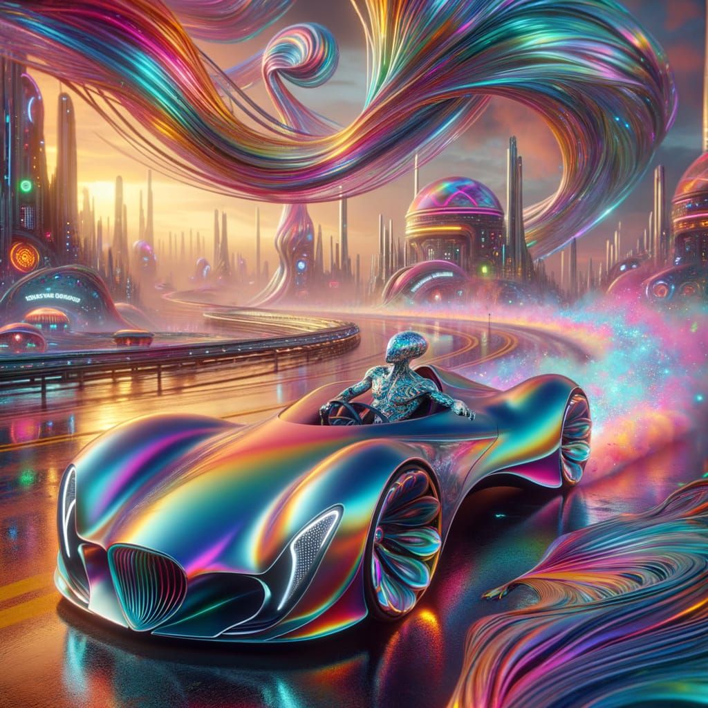 Futuristic Supercar in Alien Metropolis