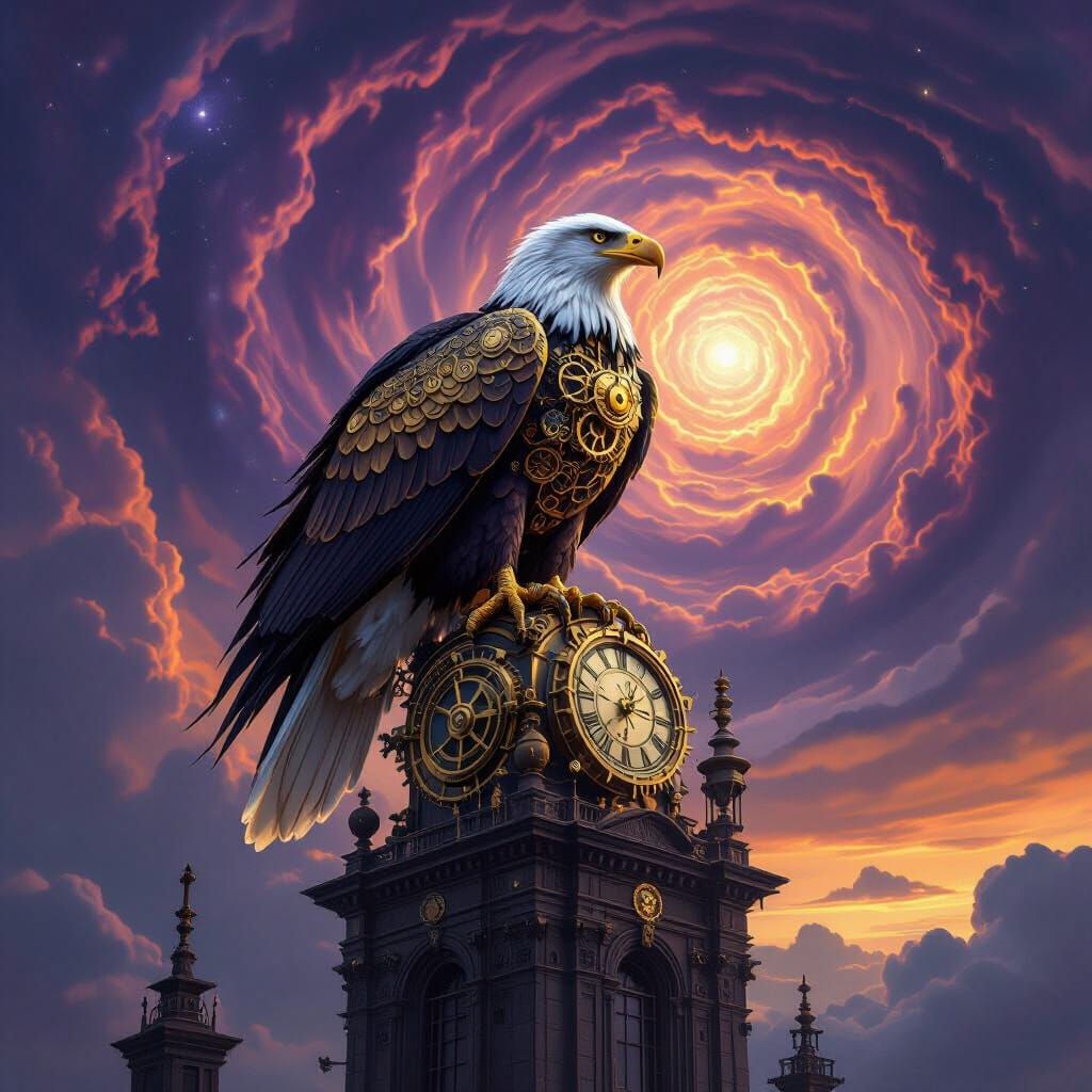 Steampunk Eagle with Clockwork Feathers