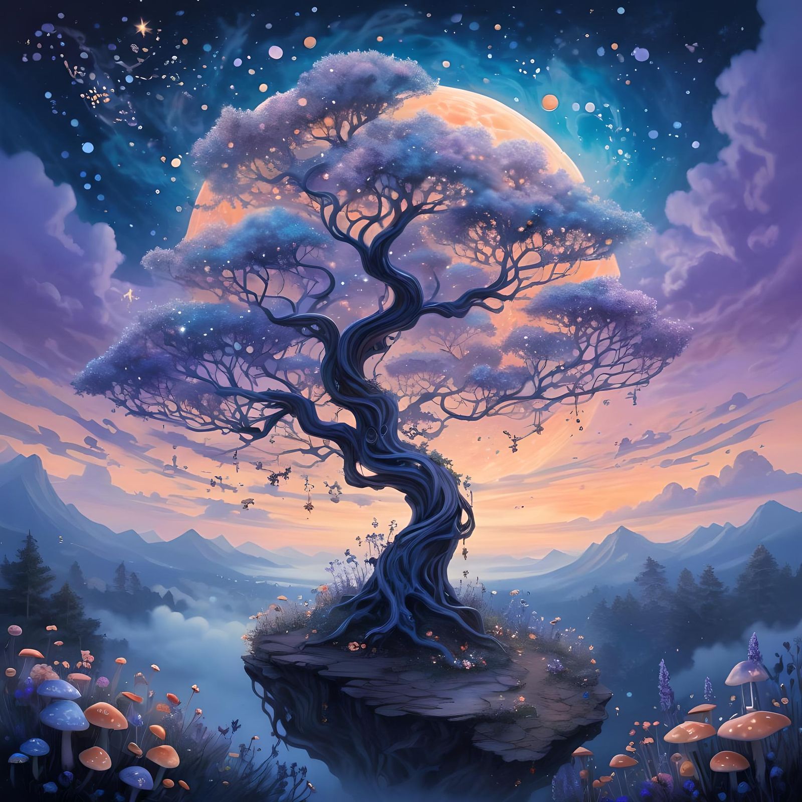 Ethereal Fairy in Pastel Sky at Night