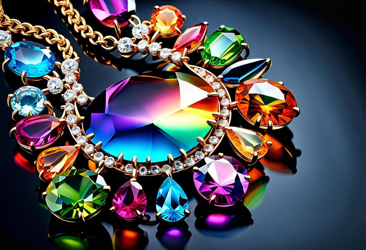 Rainbow Gemstone Necklace in Surreal Dreamscape Style