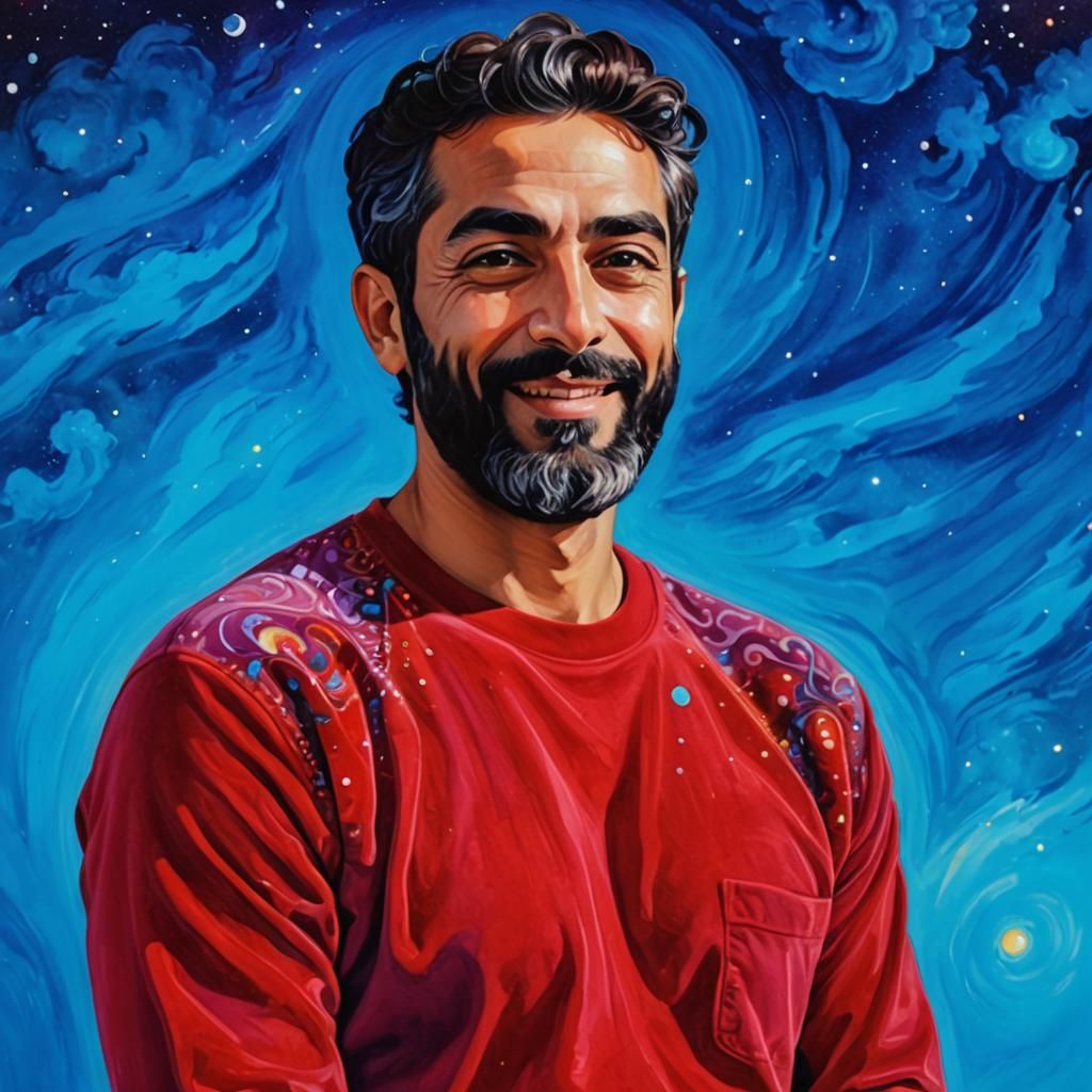 Happy Iranian Man in Gouache Impressionist Style
