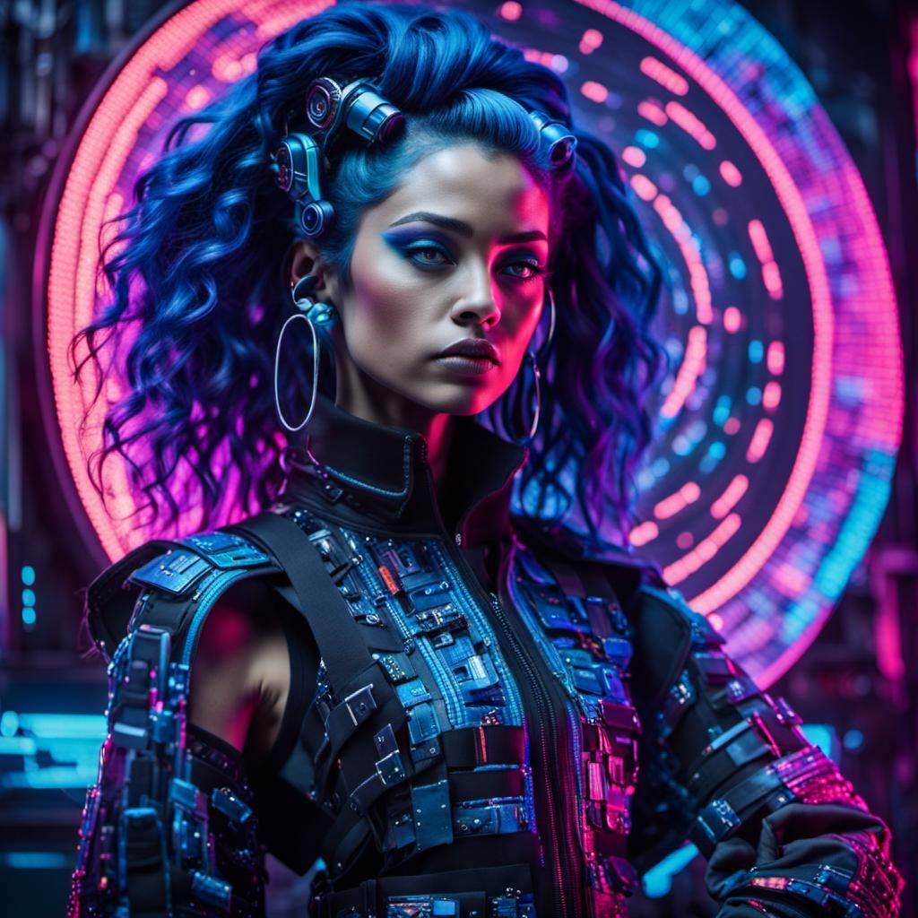 Cyberpunk Muse Exudes Digital Enchantment in Detailed Painti...