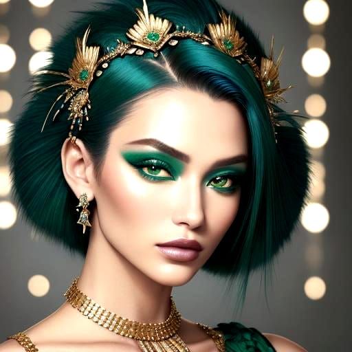 Elegant Woman with Peacock Feathers, Glamorous Portrait