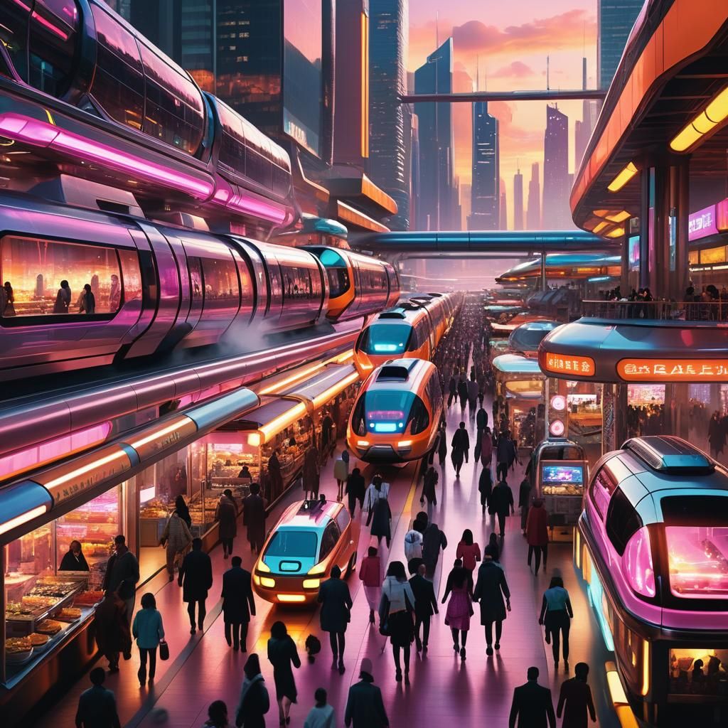 Futuristic City at Sunset in Film Still