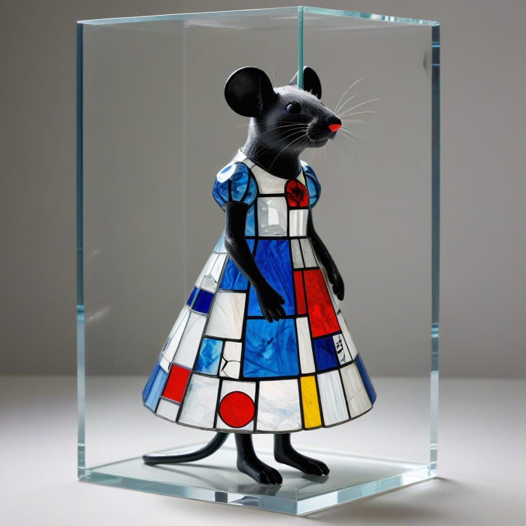 Lonely Mouse in Glass Dress Inspired by Mondrian and Chagall