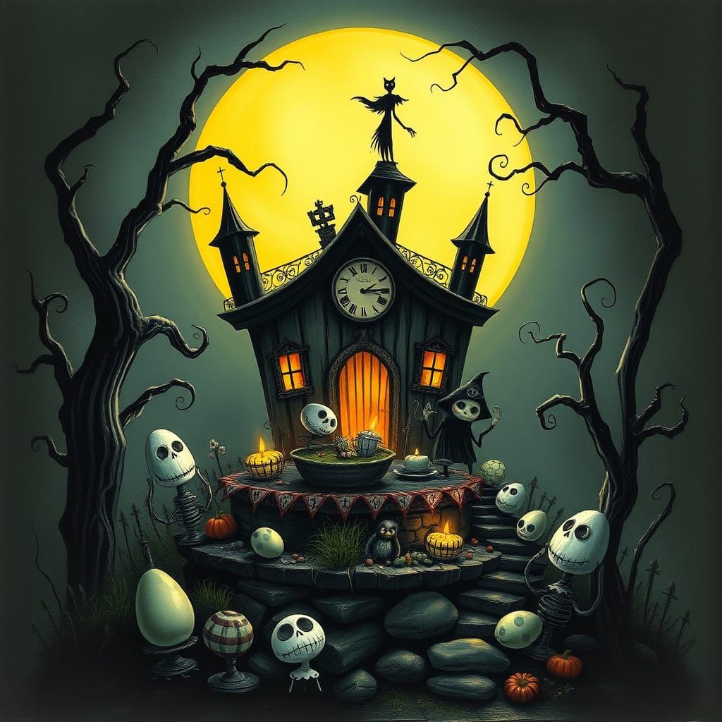 Grotesque Easter Scene in Tim Burton Style