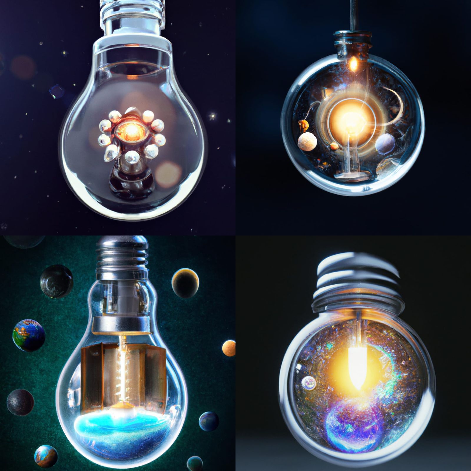 Inner Solar System in Lightbulb: Photorealistic Future