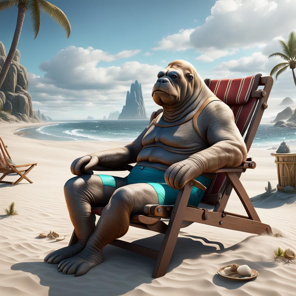 Walrus Vacation: Detailed Matte Painting on the Beach