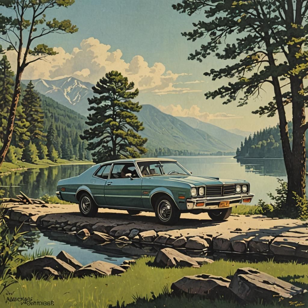 Vintage Car Advertisement by Lake, Circa 1974