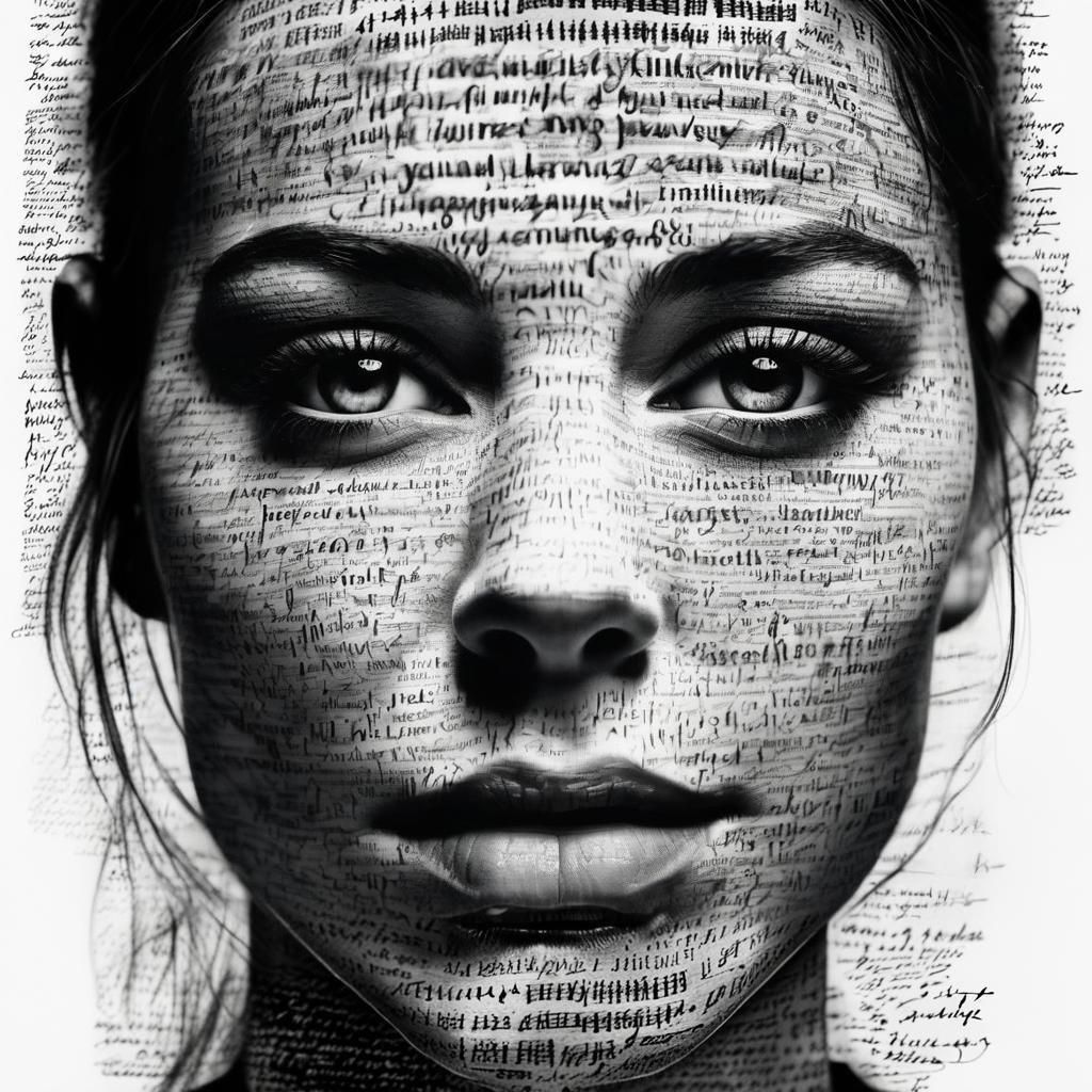 Woman's Face Made of Handwritten Words Illustration
