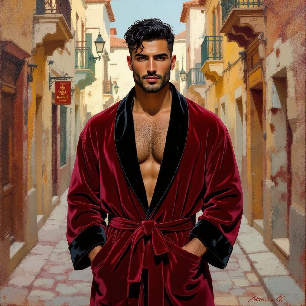 Arab Man in Velvet Robe, Impressionist Portrait