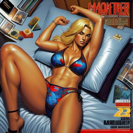 Blonde Bikini Model in Comic Book Style Art