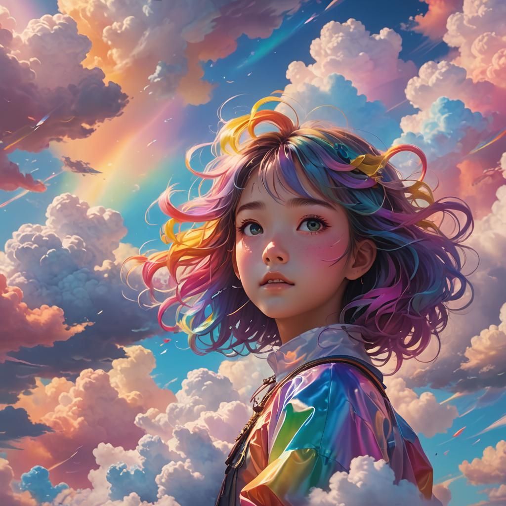 Rainbow Cloud Dreamscape in 3D Anime Style