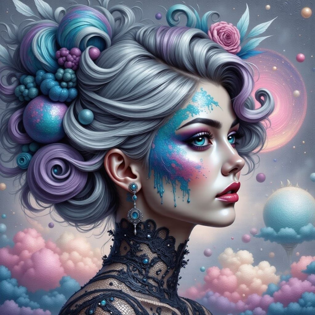 Sensual Pinup Goddess in Whimsical Cloudscape
