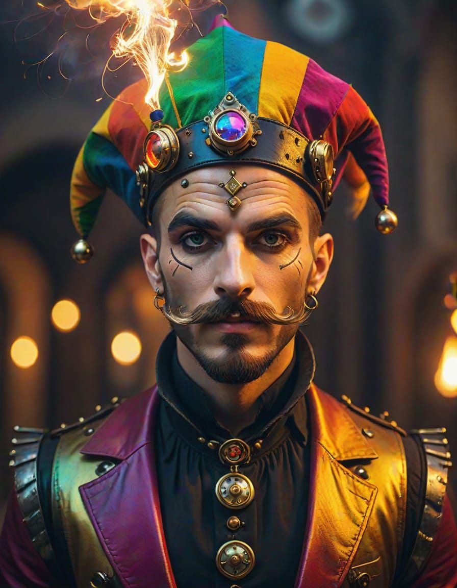 Steampunk Jester with Mysterious Aura