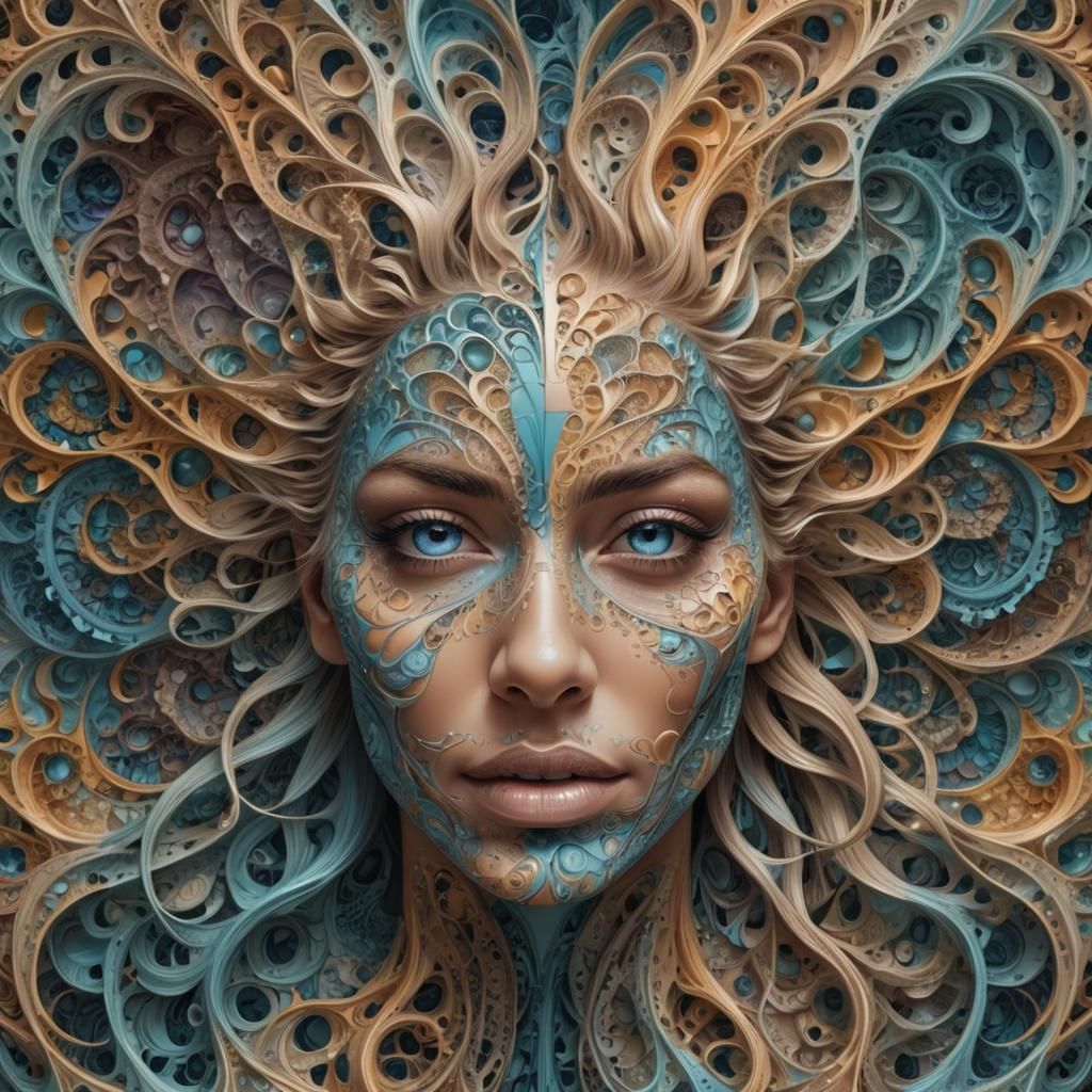 Fractal Portrait: Dual-Gender Face in Zentangle Art