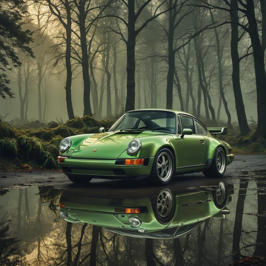Lizard Green Porsche 911 in Hyper-Realistic Digital Art