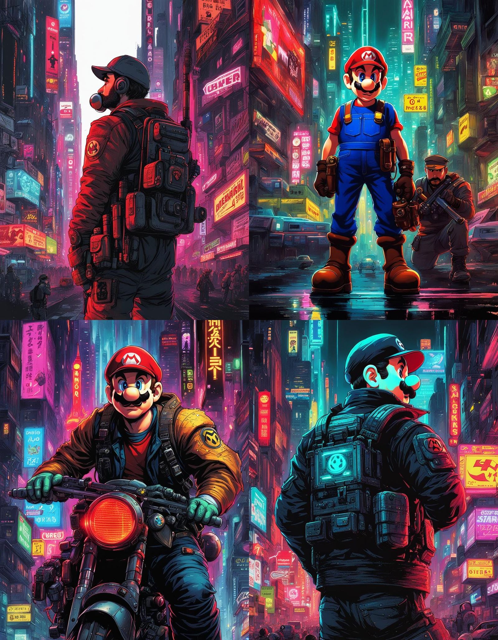Super Mario Bros in Cyberpunk 2099 Style
