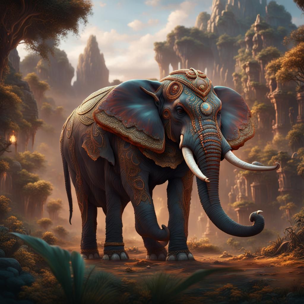 Fantastical Elephant Tribe in Detailed Matte Painting