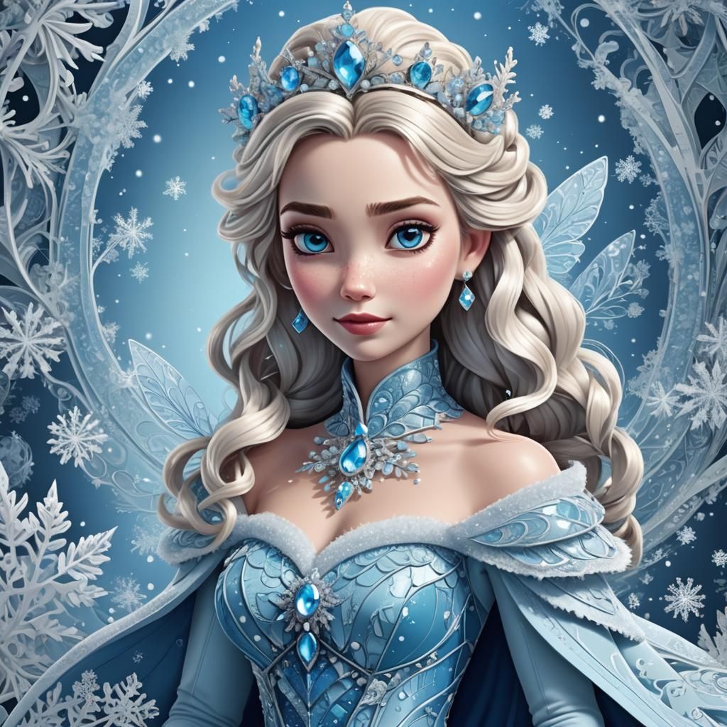 Queen Elsa as Ice Fairy with Blue Wings