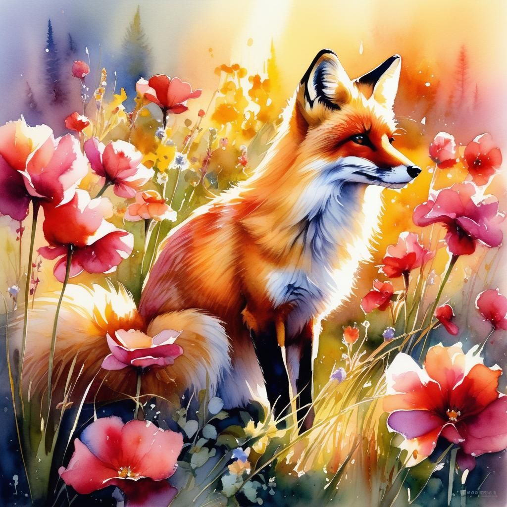 Foxes and Primroses in Realistic Watercolor