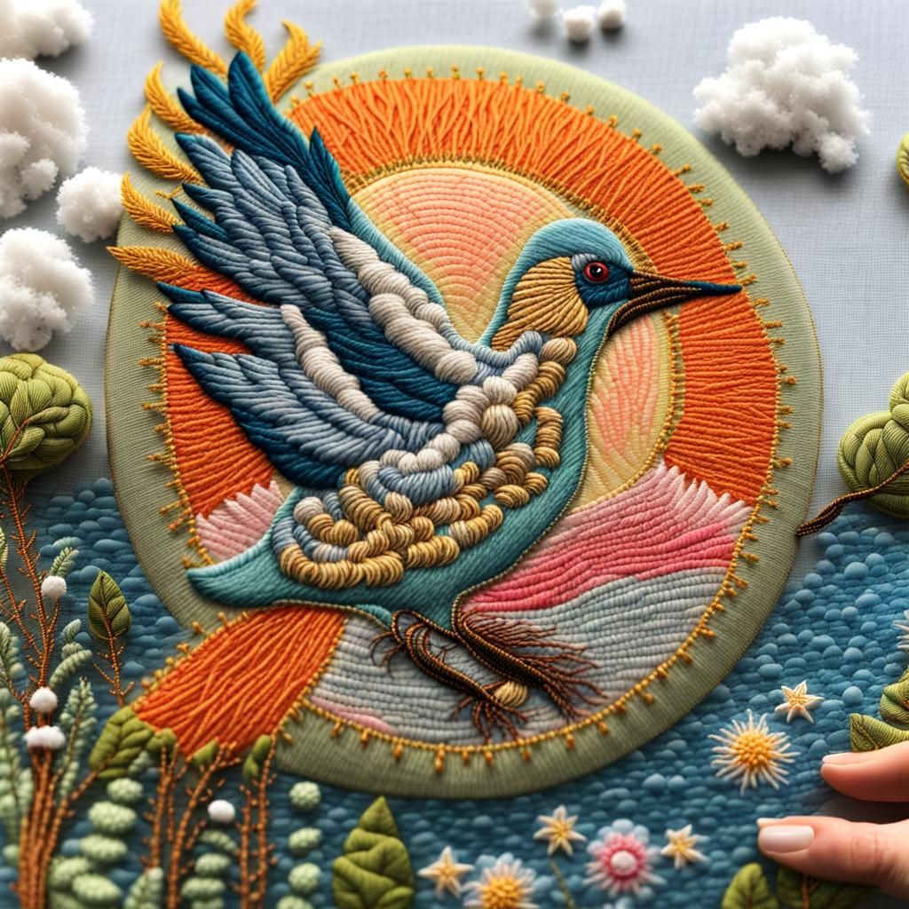 Whimsical Embroidered Wonderland Creature in Sunshine