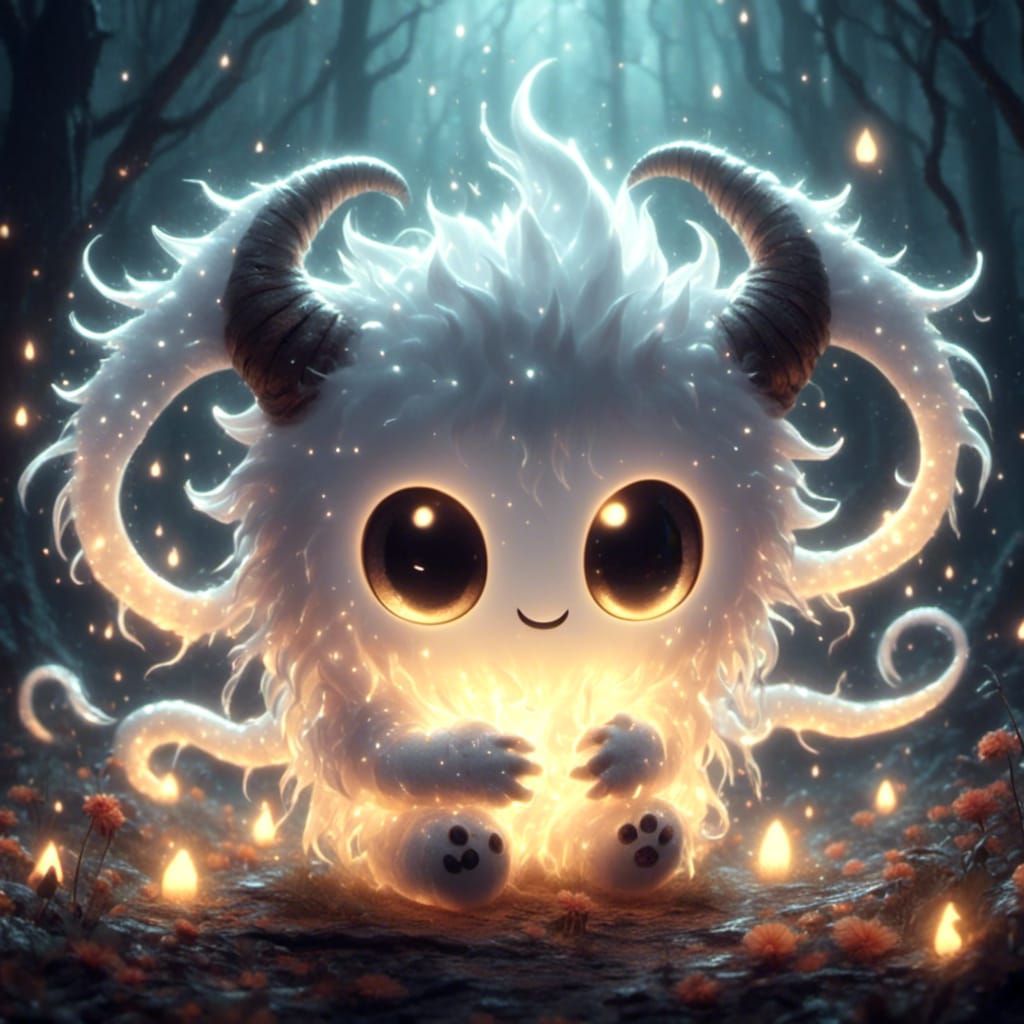 Spooky Adorable Nightmare Creature with Glowing Features