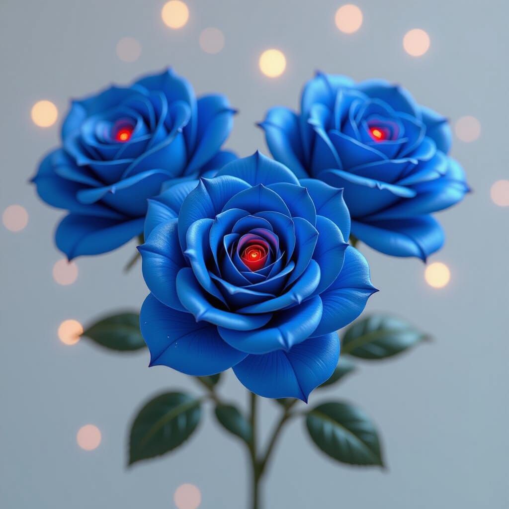 Sparkling Blue Onyx Roses with Red Centers