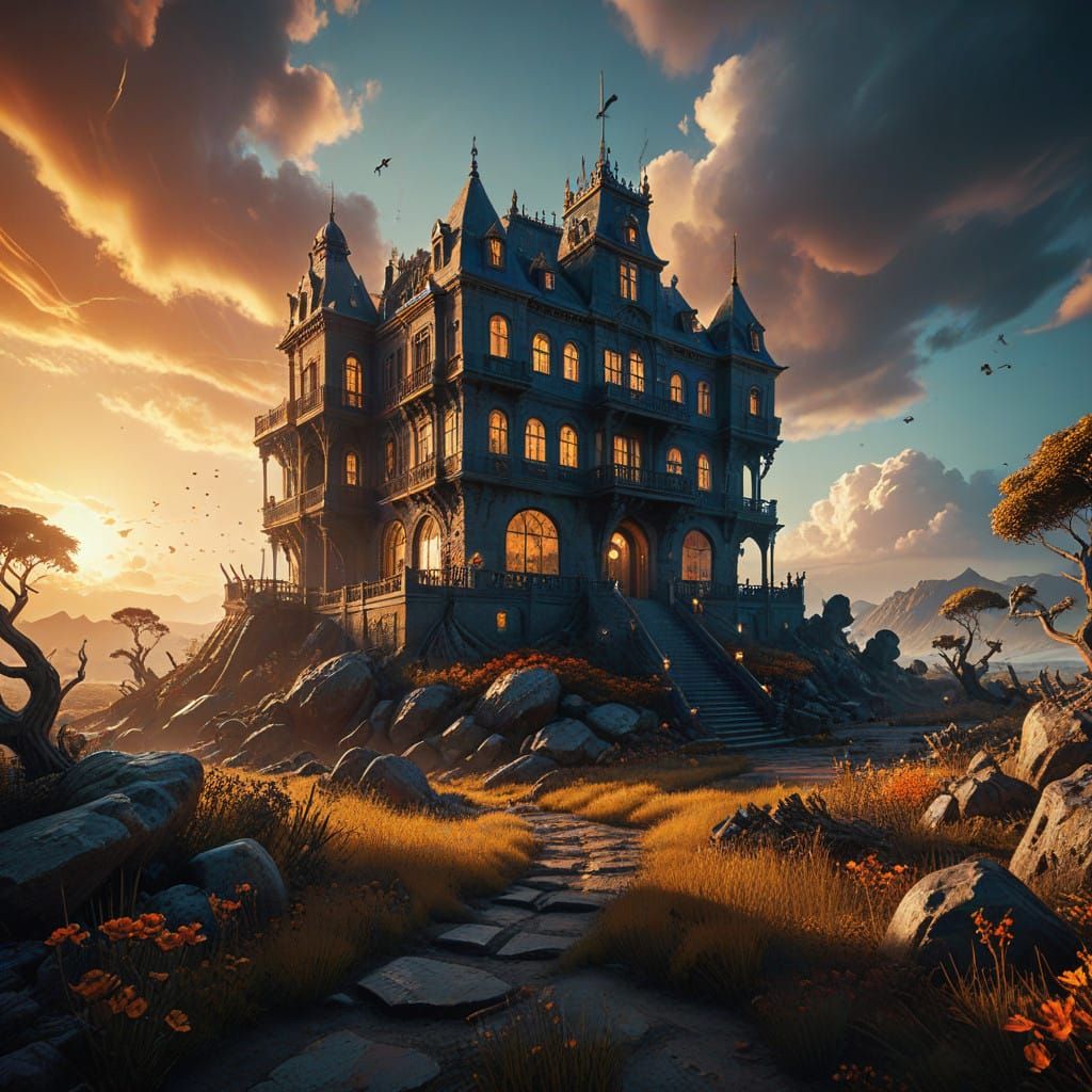 Surreal Horror Scene in Vibrant HDR with Cinematic Lighting