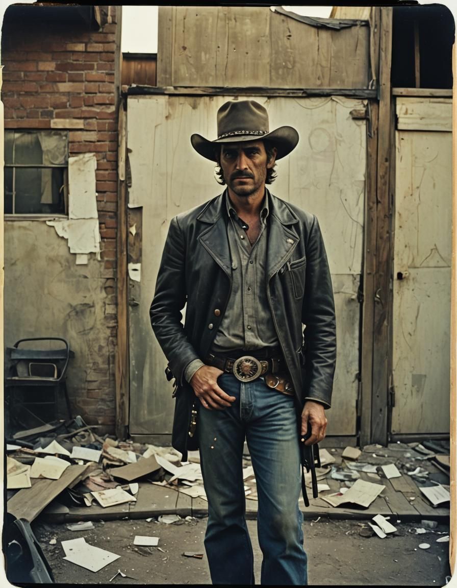 Grungy Cowboy Bandit Portrait in Polaroid Style