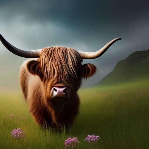 Hyperrealistic Highland Cow with Floral Crown