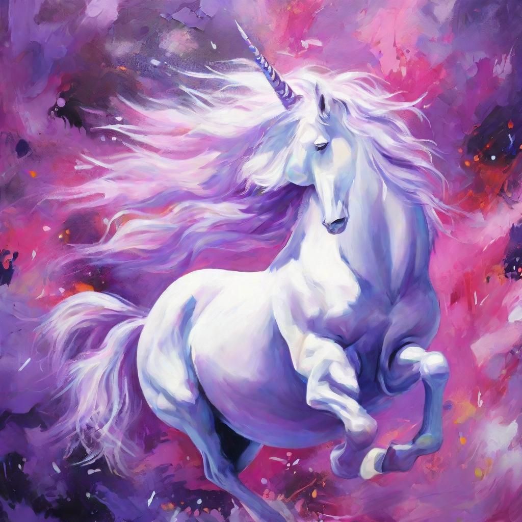 Jubilant Unicorn in Gouache on Canvas