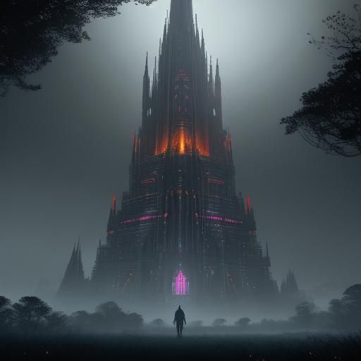 Glowing Eiffel Tower in Fantasy Landscape