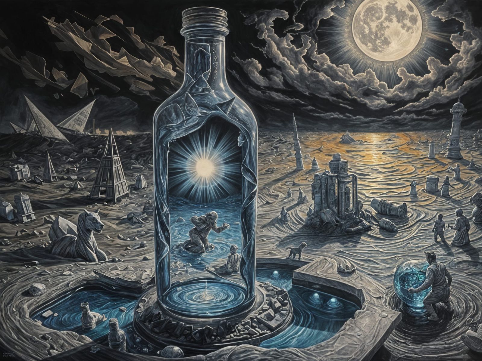 Fractured Bottle Delivers Message in Moonlit Sandstorm