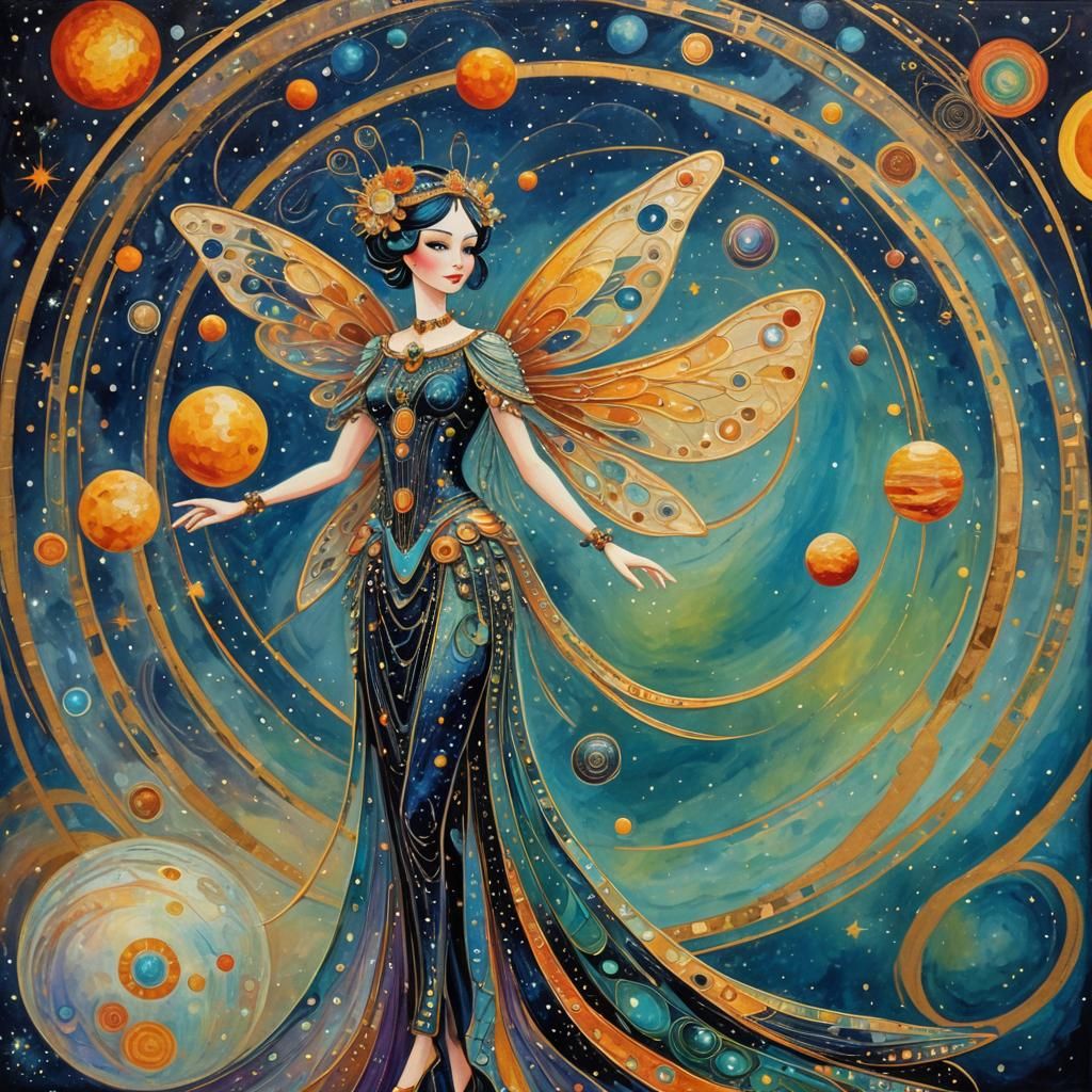 Space Fairy in Erté Style with Solar System