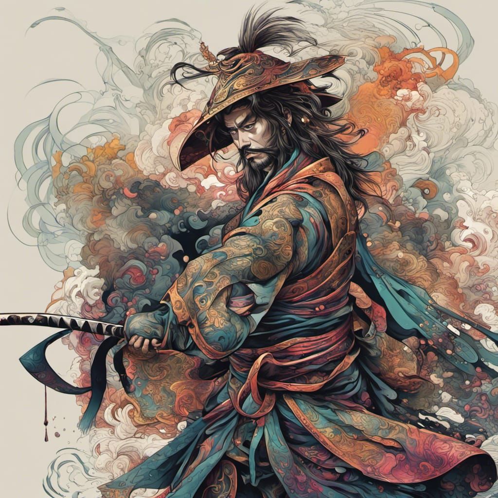 Art Nouveau Samurai in Dark Fantasy Style
