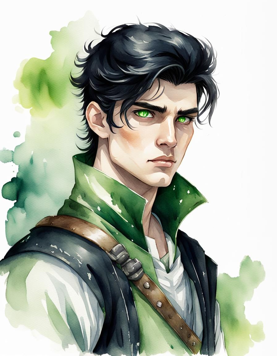 Watercolor Painting of Young Fantasy Hero