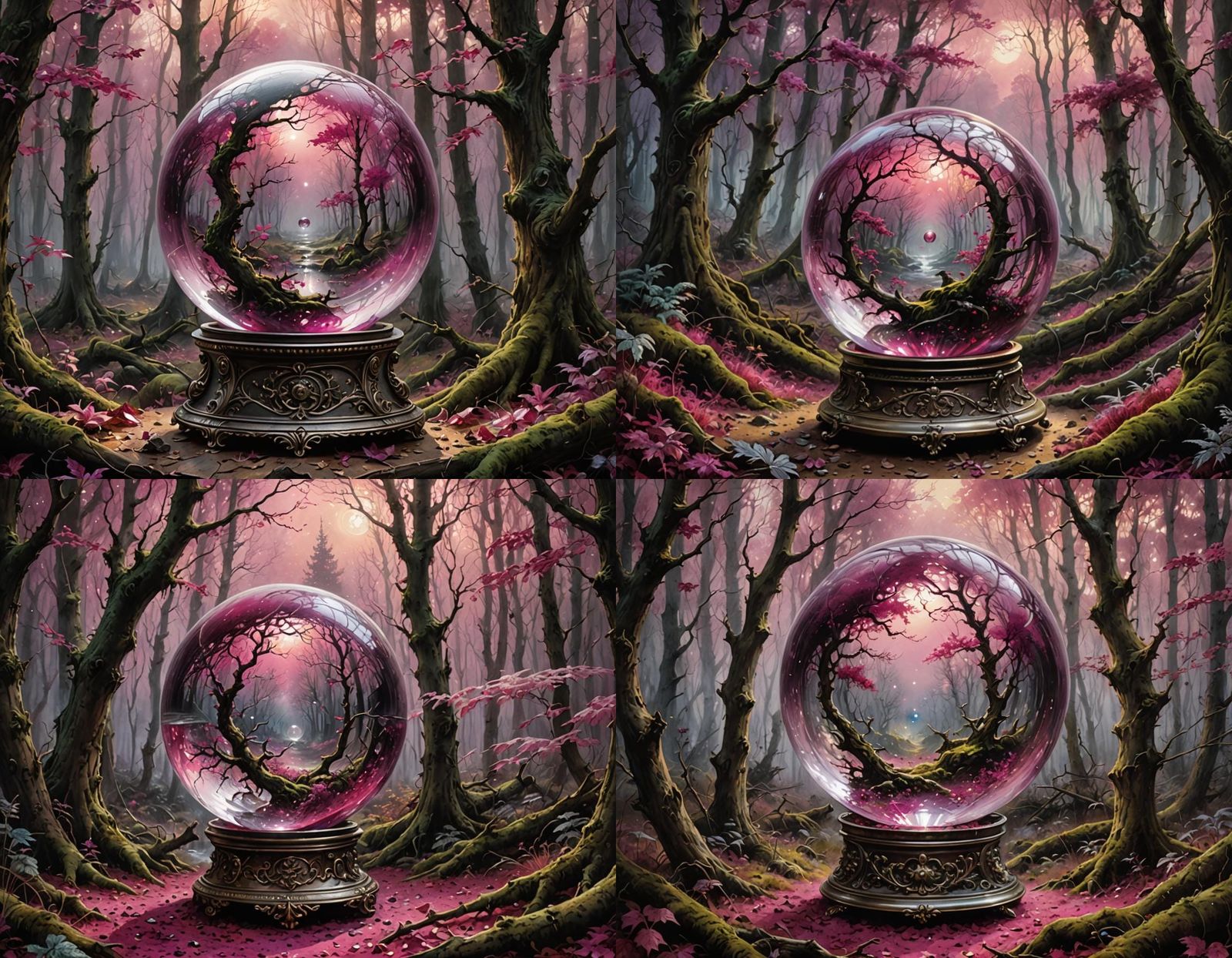 Smokey Crystal Ball in Eerie Forest, Watercolor Style