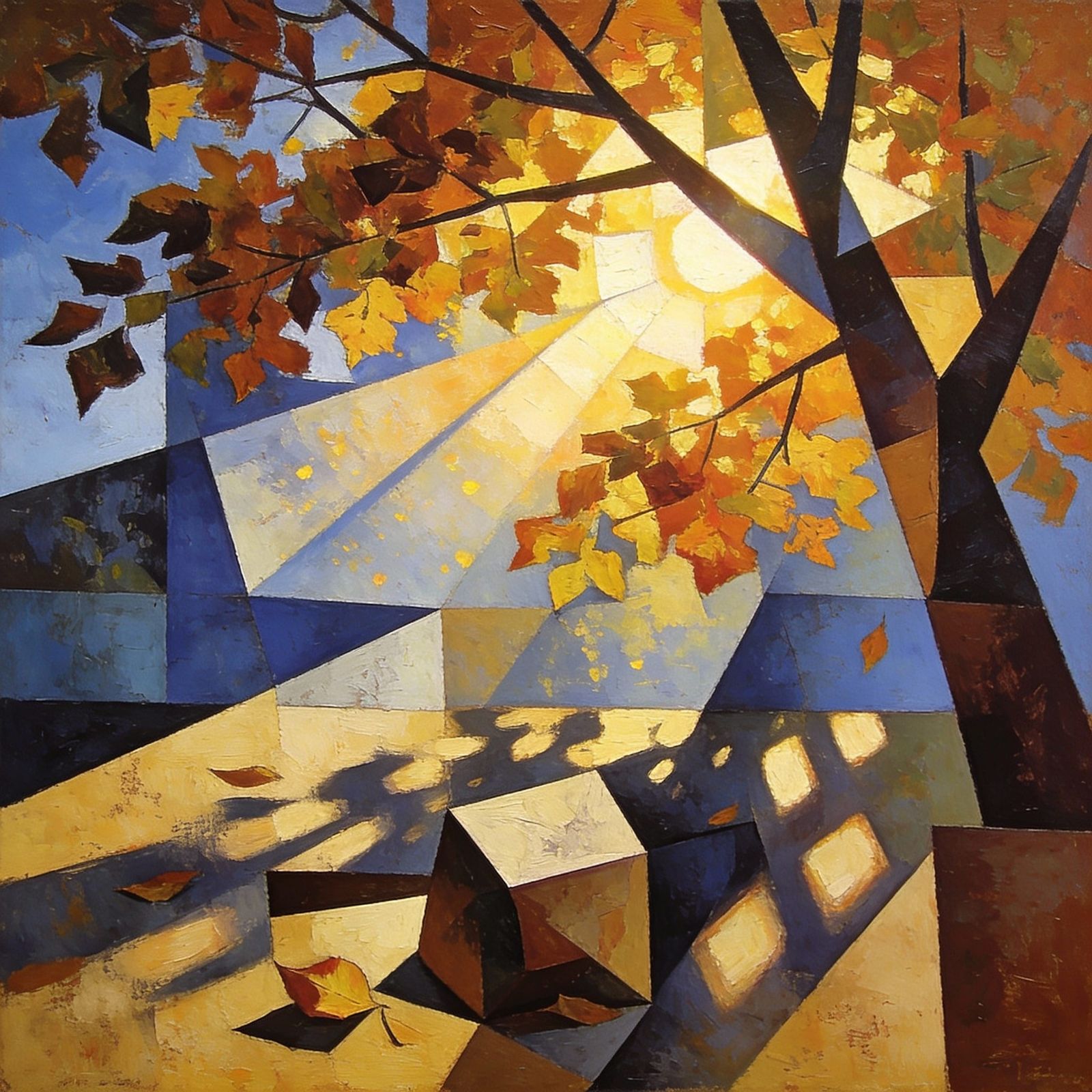 Cubist Autumn Sunlight in Golden Hues