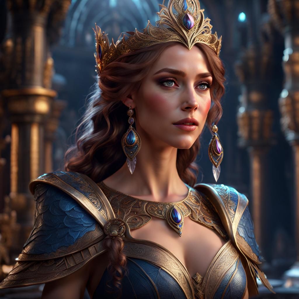 Joyful Princess in Dark Fantasy Landscape