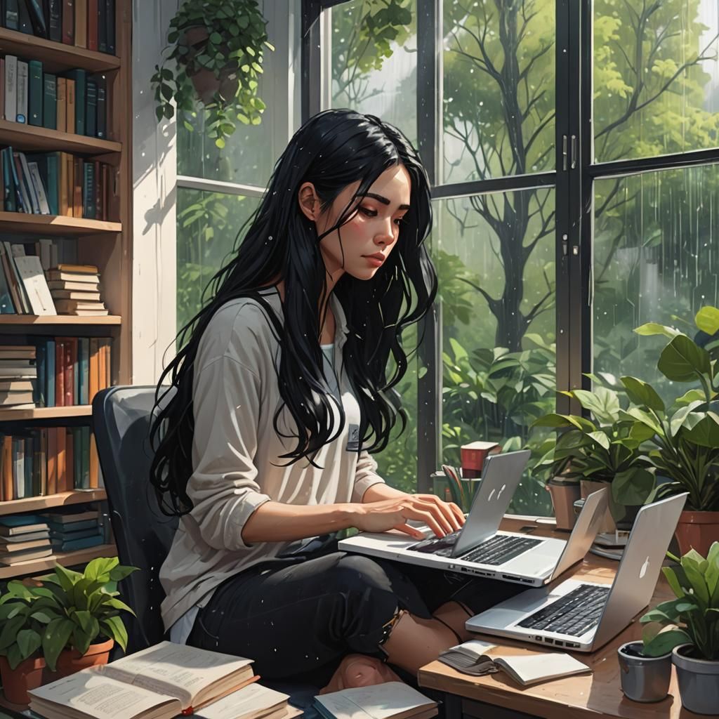 Woman Coding on Laptop in Cozy Room